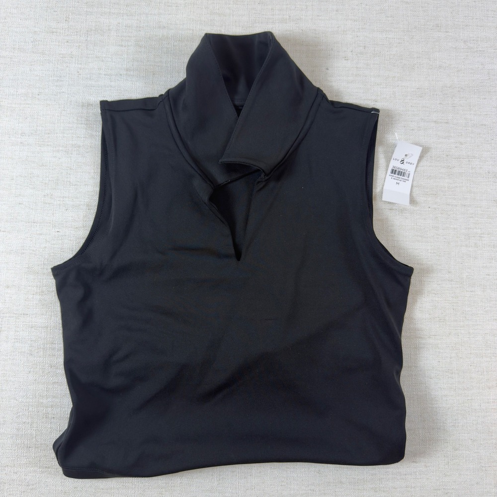 NWT Lou & Grey Black Sleeveless V-Neck High Collar Top Size M